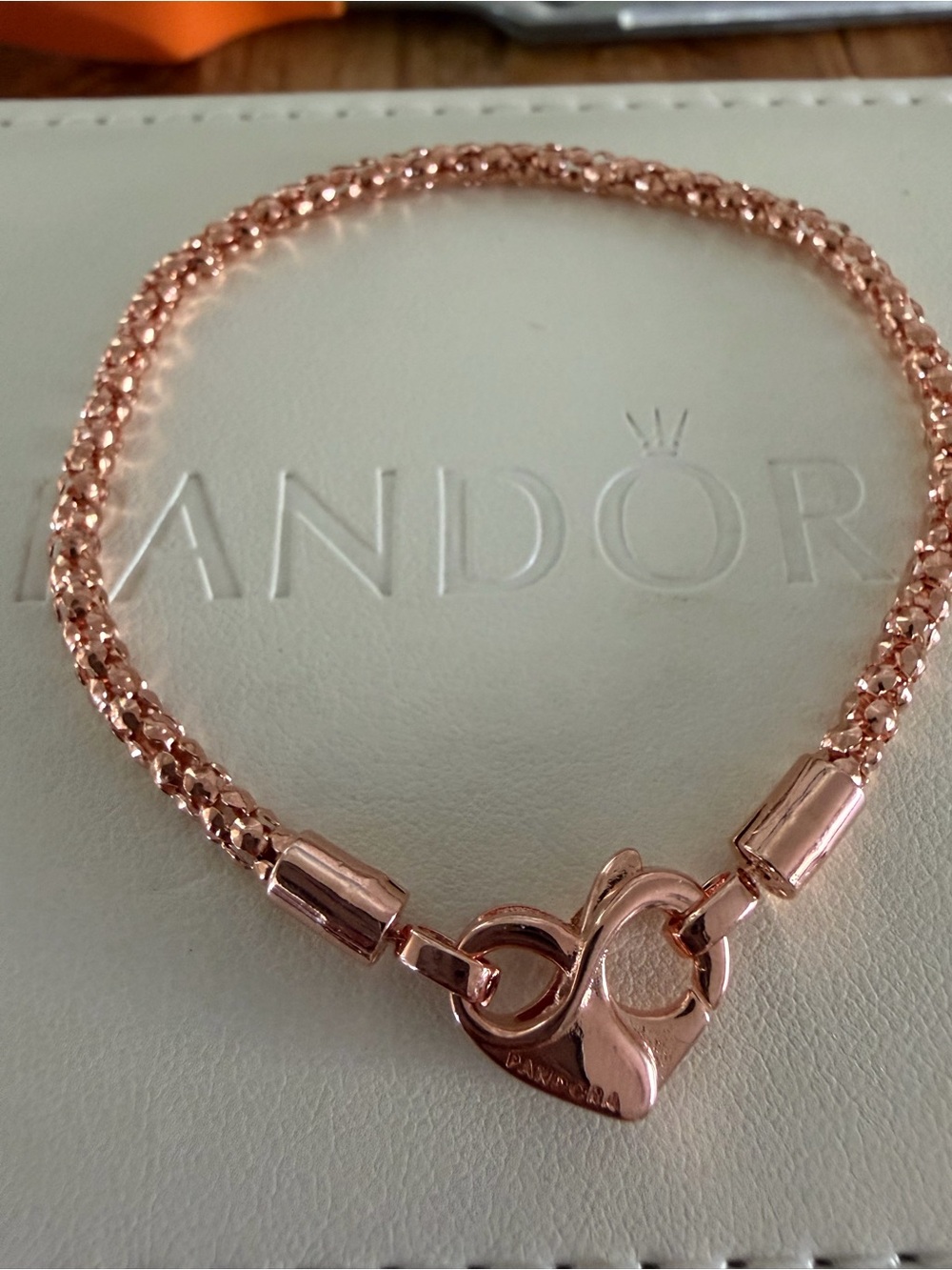 Pandora Rose Gold Braided Bracelet with Heart Clasp